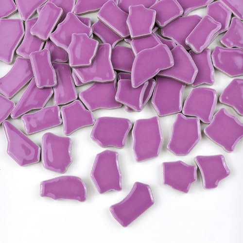 BTMIEY Unregelmäßige Keramik-Mosaikfliesen, 500 g, 0,5 x 2 cm, Mosaiksteine für DIY-Mosaikherstellung, Handwerk, Hobby, Kunst, Heimdekoration (lila)
