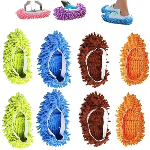 Pantofole Per Mocio 4 Paia (8 Pezzi), Lavabile Mop Pantofole, Polvere Mop Pantofole, Ciabatte Multifunzionali In Fibra Di Ciniglia, Mop Slippers Per Bagno Ufficio Cucina Casa Lucidatura Pulizia