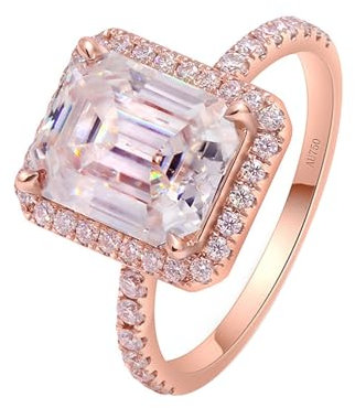 Whoiy Moissanite Engagement Rings Rose Gold for Women, Elegant Halo 4ct Moissanite 18K Gold Promise Rings for Her Size S 1/2