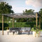 Avril Paris Tonnelle Pergola Aluminium 4x3 m Couleur Bois et Gris - Toile en Polyester Coulissante Rétractable Grise - Pergola Jardin Exterieur - Résistante aux UV – Hawai