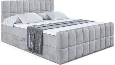 ALTDECOR Boxspringbett mit Matratze und Lattenrost, Boxbett, Topper, Fußteil, Polsterbett mit Bettkasten, Bett mit Stauraum H3-Matratze, Springboxbett - Miami-Z - 180x200 - Grau Monolith 84
