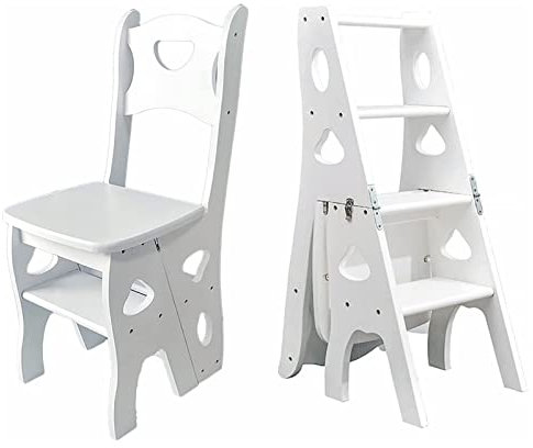 Wooden Folding Library Ladder Chair,Lightweight Portable Ladder Shelf,Multifunctional Step Stool,4 Step Stepladders Display Stand White