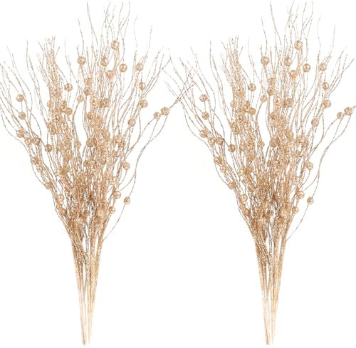 12Pack künstliche Glitter Rollen Beerenstamm Ornamente, 41cm Sekt Beeren Stiele Zweig dekorative Sticks für Christbaumschmuck Weihnachtsdeko Adventskranz Deko Weihnachtsgirlande Türkranz Weihnachten