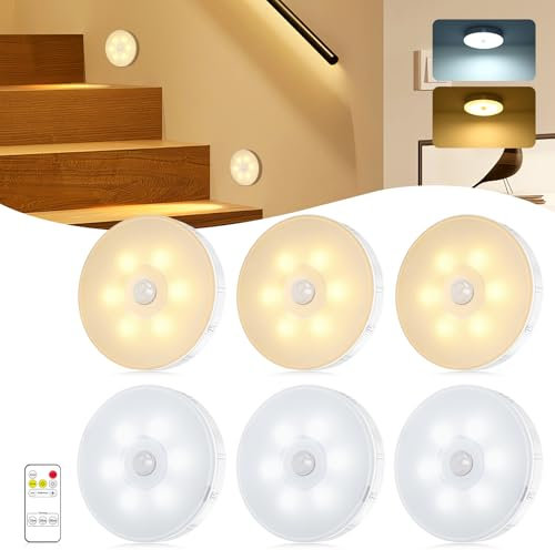 Nachtlicht mit Bewegungsmelder,3 Modi Schrankbeleuchtung Treppenbeleuchtung,USB Aufladbar Akku Nachtlicht mit Fernbedienung, Bewegungsmelder Licht Innen für Flur,Treppe,Schrank,Schlafzimmer,6 Stück