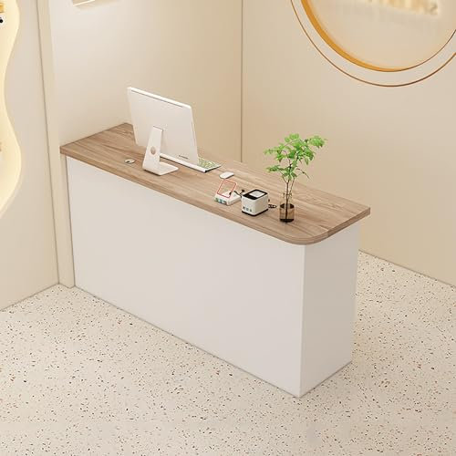 Wooden Retail Checkout Counter Desk with Lockable Drawers – Front Reception Counter for Boutique Spa, Office Computer Table, Simple Cashier Desk for Retail Store