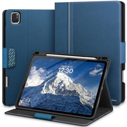 KingBlanc Case for iPad Pro 11-inch (M5 2025, M4 2024) with Pencil Holder, PU Leather Durable Protective Cover, Auto Sleep/Wake, Support Pencil Pro/Pencil (USB-C), Viewing/Typing Angles, Blue