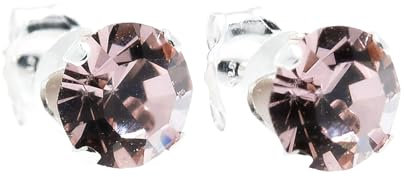pewterhooter Women 925 Sterling Silver Crystal Stud Earrings (Vintage Rose)