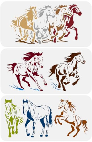 FINGERINSPIRE 3 Stück Pferde Randschablone 30x15cm Laufendes Pferd Große Schablone Gehendes Pferd Malschablone Springendes Pferd Zeichenschablone Tiermotiv Pferdevorlage Für Wandfliesen Bodenpapier