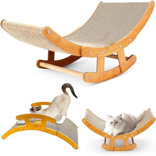 Katzen Kratzbrett,2-in-1 Kratzbaum für Katzen, Schaukelstuhl Karton Kratz Pads,Doppelseitig Katzen Kratzmatte 50 * 22 * 11cm, Holzstruktur Kitty Lounge Bett,Haltbarer Karton Katzenlieg