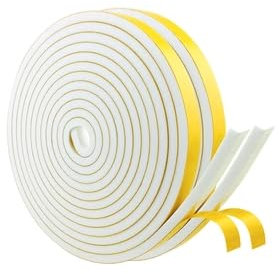 Lot de 2 rouleaux de ruban d'étanchéité autocollant en caoutchouc mousse blanc 10 mm (l) x 6 mm (D) pour fenêtres, portes, anti-collision, isolation phonique, 5 m de long