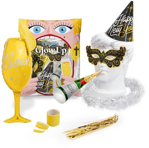 OH YEAH - 10 Bolsas de Cotillón 7 Piezas - Bolsa de Cotillón Glow Up Nochevieja - Nochevieja - Cotillón Fin de Año - Fiesta Fin de Año - Decoración Fiesta - Accesorios Nochevieja - DISEÑO Unico