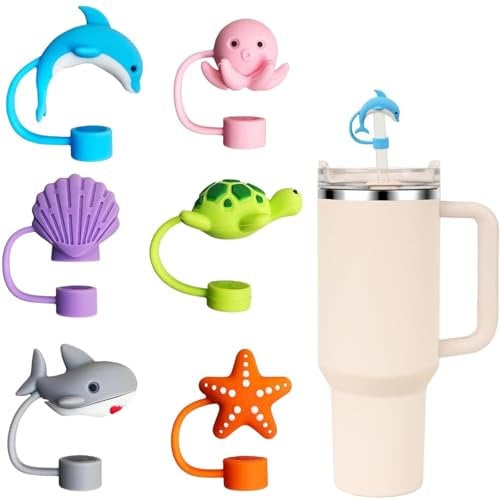 6 Pièces Couvercles de Paille Pour Tasse Stanley, 10mm Anti-Poussière et Anti-Fuite Embouts de Paille, Réutilisables Couvre Paille en Silicone, Accessoires Adorables pour Stanley Cup H2.0 40oz/30oz