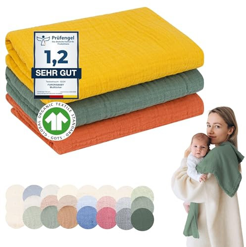 furora BABY Mulltücher Baby 80x80 cm XL groß | super Soft Musselin, Bio-Baumwolle, Oeko-TEX 100: schadstofffrei | Musselintücher Baby Spucktücher Mullwindeln, Mädchen, Junge, Neugeborene