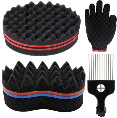 Fahibin 2 Stück Löcher Haarschwamm, Hair Twist Schwamm, Twist Curl Schwamm,Magic Curl Schwamm, Haarschwamm mit Metall Kämme und Lockenwickler Handschuhe
