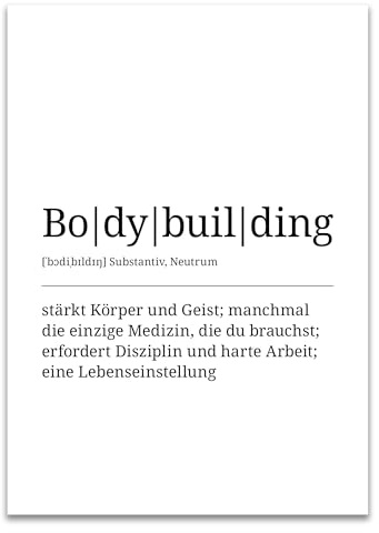 ARTFAVES® Poster Definition Bodybuilding | Worterklärung Duden Lexikon Wanddeko Wandbild Spruch als Geschenk | ohne Rahmen | 30 x 40 cm