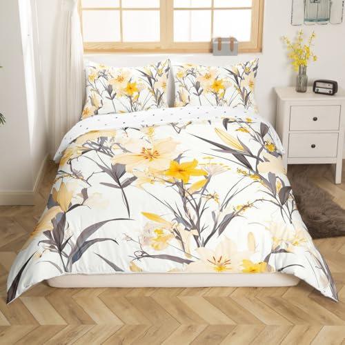 Homemissing Fleur de lys Sets de Housse de Couette Fleur de lys Parure de Lit 220x240cm Romantique Jardin imprimé pour Les Hommes et Les Femmes Housse de Couette Parure Housse de Couette