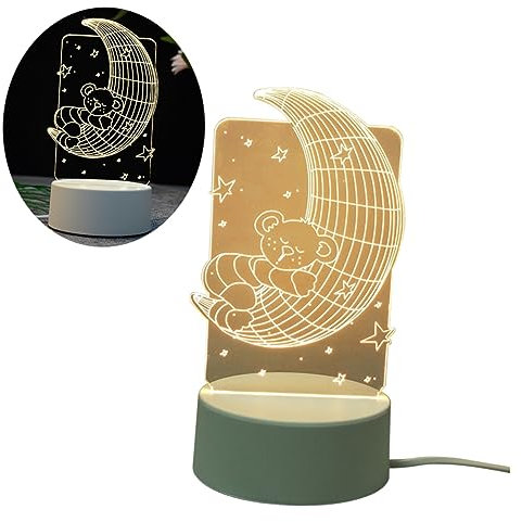 Uonlytech Schlafzimmer Nachtlampe usb tischleuchte kinderzimmer lampen wohnzimmerlicht living room light schlafzimmerlampe dekorative Tischlampe 3D-LED-Licht Mondbär Nachttischlampe