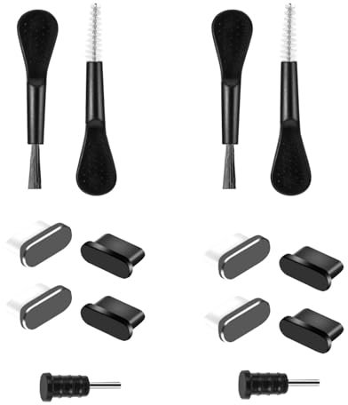 HFMYGS 14 Stück USB C Staubschutz stecker Set, Typ C Anti Staub Abdeckung, Ladeanschluss Schutzkappe mit Reinigungsbürste, kompatibel mit den meisten USB Typ C Mobiltelefongeräten(Schwarz)