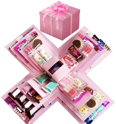 Pasdrucn Überraschung Box, 5-lagige Kreative Explosions-Geschenkbox, DIY Handgemachte Überraschung Box für Valentinstagsgeschenke, Geburtstag, Hochzeitstag () (Rosa)