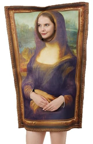 Hogvinnatil Berühmte Gemälde Kostüm 35x25x8cm Lustige Künstler-Kostüme Mona Lisa Halloween Erwachsene Männer Frauen Lustiges Kostüm Tragbar Berühmte Malerei Kostüme