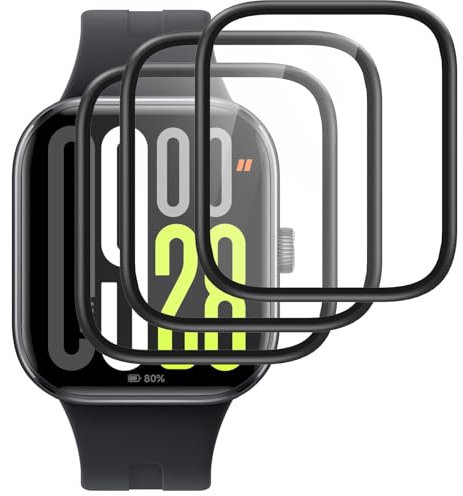 IQShield Screen Protector for Xiaomi Redmi Watch 5, Ultra Clear Tempered Glass, 3 Pack Protective Film for Redmi Watch 5, 3D Full Coverage, Touch Sensitive, Bubble-Free