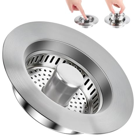 4PCS Abflusssieb Küchenspüle und Waschbeckenstöpsel, Edelstahl Pop Up Abflussstopfen mit Sieb, Stöpsel für Spülbecken, Spülbecken Sieb für Spülbecken Bohrung 75-86 mm, Tiefe > 40 mm