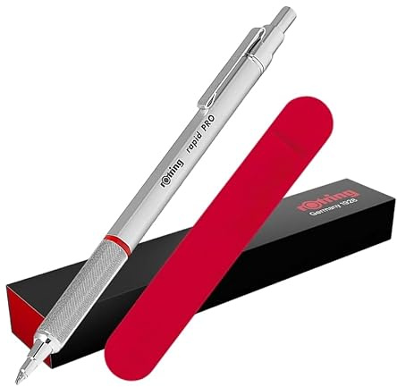 rOtring Rapid Pro Druckkugelschreiber - mittlere Spitze, blaue Tinte - silberner Vollmetallkörper mit Samtetui - Technischer Zeichen- & Schreibstift, nachfüllbar