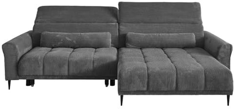 Home4You Ecksofa - 277 x 179 cm - Dunkelgrau - Cord - elektr. SItztiefenverstellung