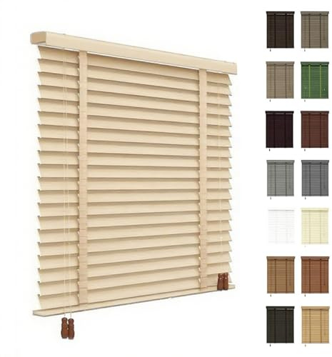 AJTXCSFOQL Nach Maß Jalousie Holz Breite 30-230 cm, Jalousien innen Sicht- und Sonnenschutz, Holzjalousie 50mm Lamellen für Schlafzimmer, Terrasse, Büro(Beige)