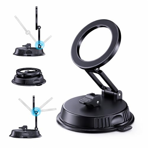 Mizi 2025 Upgraded Vacuum Magnetic Car Phone Holder for Mag Safe, [96+LBS Ultra Suction & 3200gf Strong Magnetic], 360° Adjustable Phone Mount for Car/Gym/Mirror/Shower, for iPhone & Android - Black