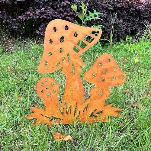 Gartenstecker Herbstdeko Outdoor, Rost Große Pilze Gartendeko, Roststecker Fliegenpilze, Metall Edelrost Pilzes Gartenstecker Herbst Rost Deko Gartenfigur Blumentopf Terrasse Geschenk Erntedank