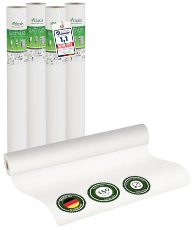 Glattvlies 4er-Set Renoviervlies Untertapete – 25,00 m × 1,00 m - 150g/m² | Weiße Vliestapete, 150 g/m²; überstreichbar, rissüberbrückend, Tapete weiß – Malervlies für Wände und als Anstrichvlies