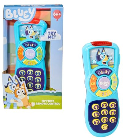Bluey My First Remote Control Toy | Interactive Light Up Learning Remote for Toddlers | 15 Buttons with Sounds, Music & Flashing LED | Educational Role Play Toy for Kids Ages 6 Months+