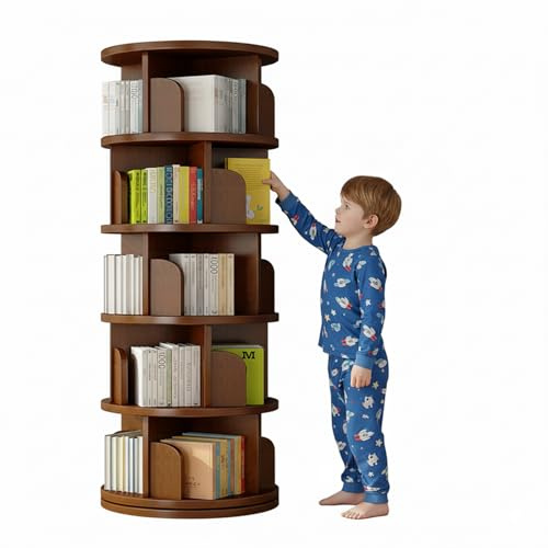 GTYMTTX Bücherregal Drehbar, 5 Ebenen Drehbares Bücherregal Kinder, Multifunktionales Eckregal Stehend für Bücher und Dekoration, 46x46x157cm