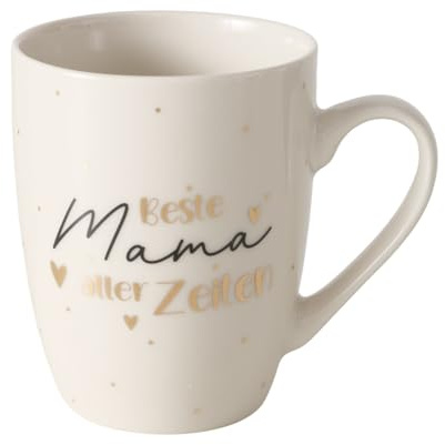 BOLTZE Keramik Kaffeebecher mit Spruch, Beste Mama aller Zeiten Design, Weiß mit Gold und Schwarz, Geschenkverpackung, Spülmaschinengeeignet