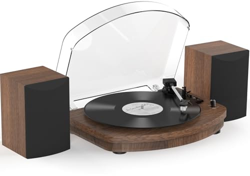 Giradischi in vinile con due altoparlanti stereo, trasmissione a cinghia, riproduzione senza fili, 3 velocità AT-3600L, pickup uscita RCA, vintage, giradischi, venature del legno