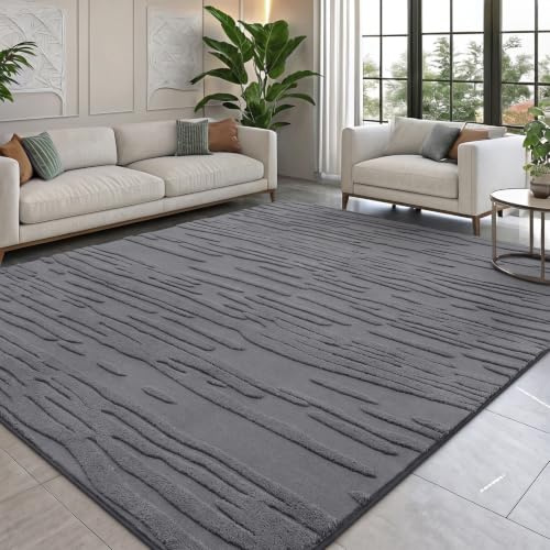 smiry Kurzflor Teppich Wohnzimmer, 160x220cm, Dunkelgrau | Moderner Waschbar Anti-Rutsch Teppich für Schlafzimmer, Esszimmer, Büro