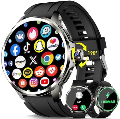 YYKY Montre Connectée 4G LTE - 1.75 AMOLED Smartwatch 3GB RAM 32GB ROM+2MP Caméra avec SOS, Fréquence Cardiaque, Vidéo Calling/WiFi/SIM Slot /1100mAh Montre Fitness pour Homme