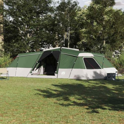 Familienzelt mit Dach und Speicher in Grün 833 x 585 x 216 cm TAFT für 12 Personen mit 5 separaten Bereichen, wasserdichtes Outdoor-Zelt mit E-Port und Aufhänghaken