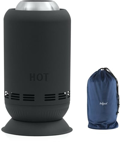 Zelsius Edelstahl Tischkamin rauchfrei | Pellet Feuersäule mit Tasche, Garten Tischfeuer, Feuerkorb | Mini Feuertonne, Outdoor Feuerschale, Camping Tischofen, Tischfeuerstelle, Terrassenofen (Schwarz)