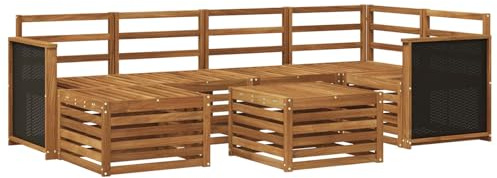 vidaXL Ecksofa Set 6 pcs Natur Massivholz Akazie, Outdoorsofa, modernes Ecksofa-Set, Bequeme Gartenlounge, Terrassenplatz zum Entspannen