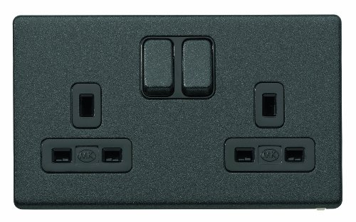 MK Aspect K24347LBKB Double Switch Socket Dual Earth/Double Pole - Lustrous Black