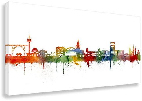 Kunstbruder Wandbild - Wuppertal Skyline Light (div. Formate) - Kunst Druck auf Leinwand Street Art Schlafzimmerbild 40x80cm