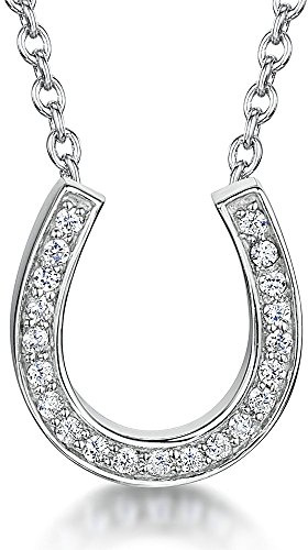 JOOLS by Jenny Brown - Halskette mit Hufeisen-Anhänger aus Sterlingsilber, besetzt mit 21 Zirkonia-Steinen, rhodiniert, anlaufgeschützt