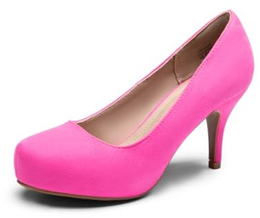 DREAM PAIRS Women's Low Stiletto Heel Party Shoes Classic Elegant Versatile Dress Platform Pumps TIFFANNY,Size 5,Fuchsia/Suede,TIFFANNY