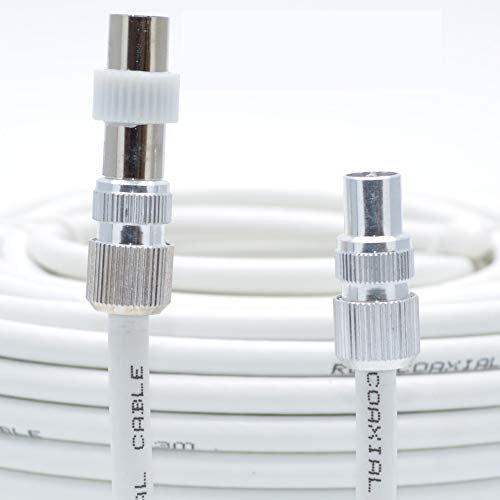SSL Satellites Fully Assembled Digital TV Aerial Cable Use Extension Kit with Male - Male Connections - for Freeview, Freeview HD 4K TV - 10 Meter, White