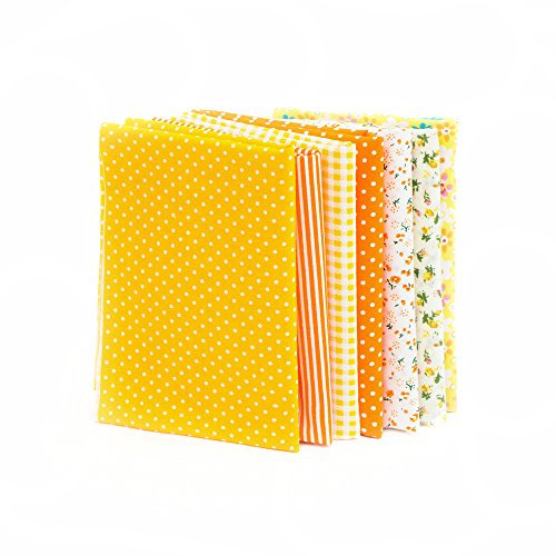 RayLineDo® 7pcs 50 * 50cm Different Pattern Patchwork Fabric Craft Printed Cotton Material Mixed Squares Bundle Quilting Scrapbooking Sewing Artcraft DIY Fabric Yellow Series