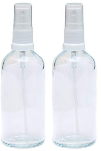 100ml CLEAR Glass Bottles with White ATOMISER Sprays - PACK of 2