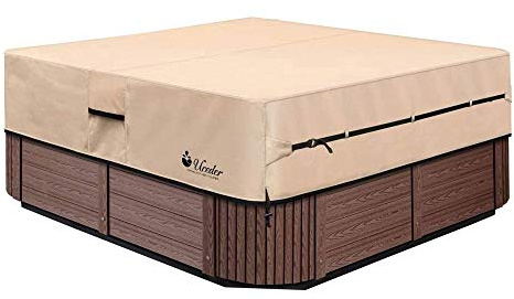 UCEDER wasserdichte Whirlpool-Abdeckung für den Außenbereich, 210 x 200 x 50 cm, 600D strapazierfähiges Polyester, Whirlpool-Abdeckung, Schutz (braun)
