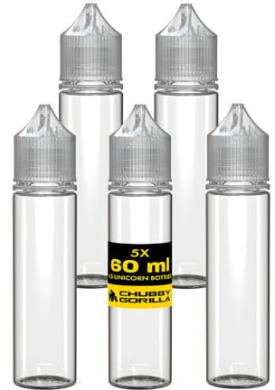 Chubby Gorilla V3 Lot de 5 flacons compte-gouttes vides en plastique pour liquides, huiles et liquides électroniques 60 ml